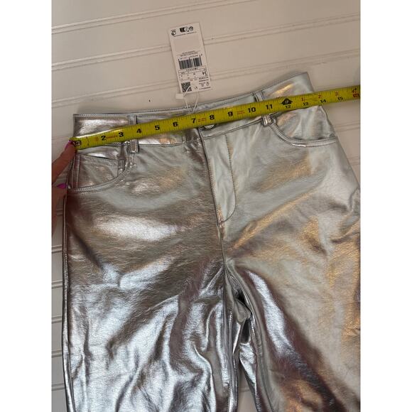 NWT Mango Silver Metallic Straight Leg Jeans High Waisted Womens Size 2 - Picture 3 of 6